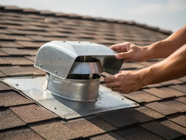 Weddington Dryer Vent Cleaning certified technician safely cleaning a roof-mounted dryer vent in Weddington