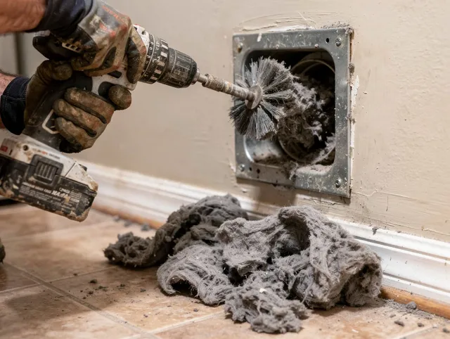 Certified Weddington Dryer Vent Cleaning technician performing dryer vent cleaning in Weddington