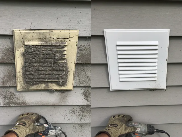 Weddington Dryer Vent Cleaning technician installing high-quality dryer vent cover at a residential property in Weddington