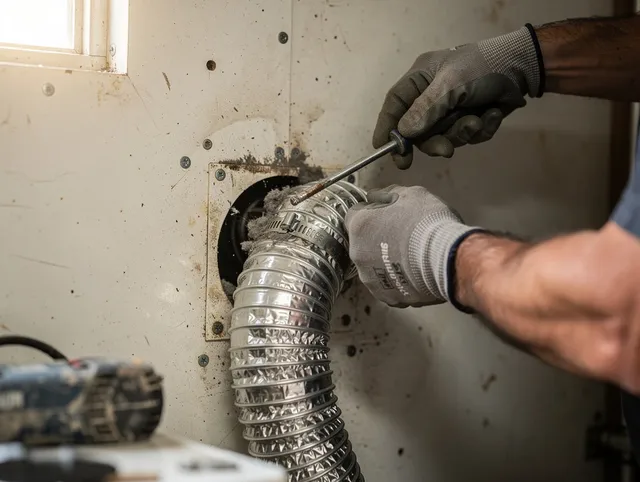 Weddington Dryer Vent Cleaning technician performing precise dryer vent hose installation in Weddington