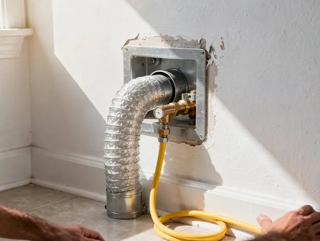 Weddington Dryer Vent Cleaning certified technician performing specialized gas dryer vent cleaning in Weddington